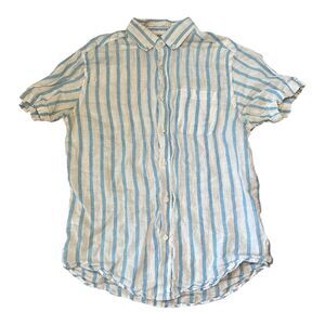 Porter & Ash Shirt Men’s Small Striped White Blue Button Up 100% Linen